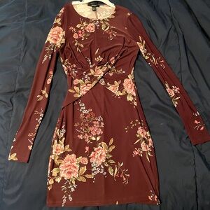 Long Sleeve Floral Purple Bodycon Mini Dress F21 Twist Front